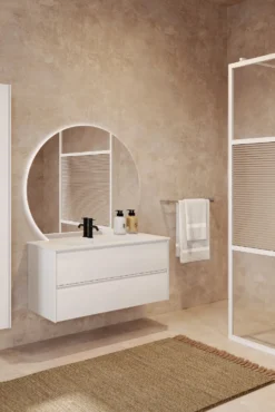 Allaskaappi altaalla Hietakari Corian L04, 984x455x490 mm, valkoinen Corian-allas, eri värejä