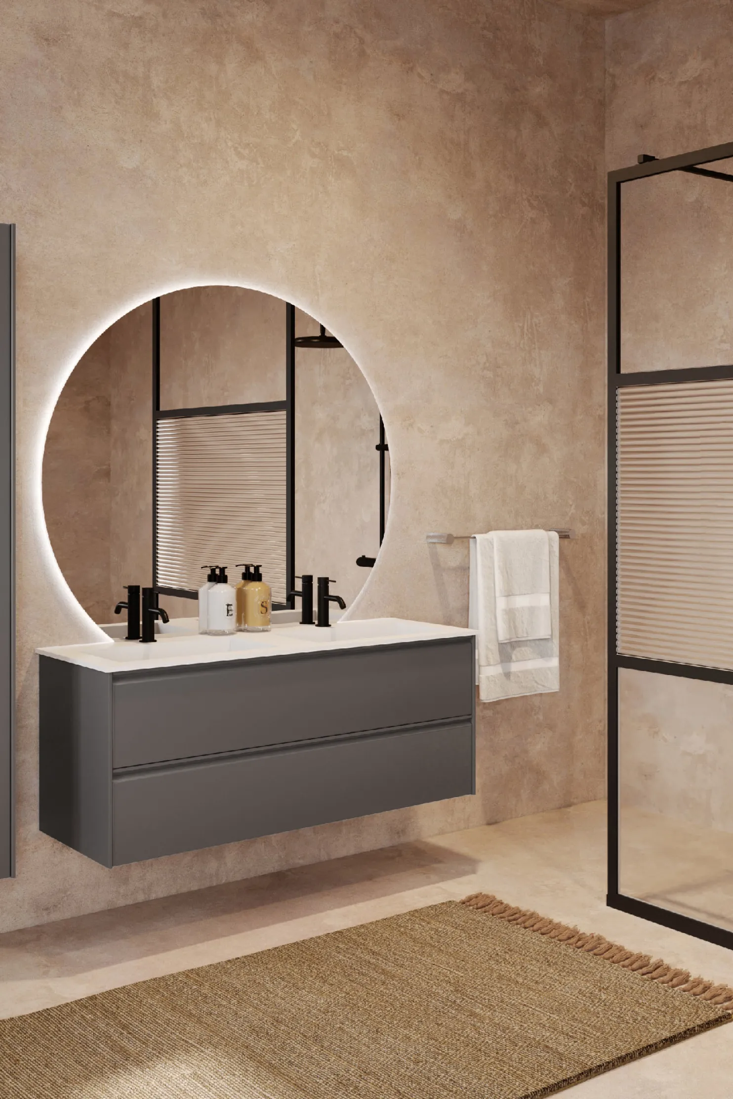 Allaskaappi kaksoisaltaalla Hietakari Luna L05, 1184x455x490 mm, valkoinen Corian-allas, eri värejä