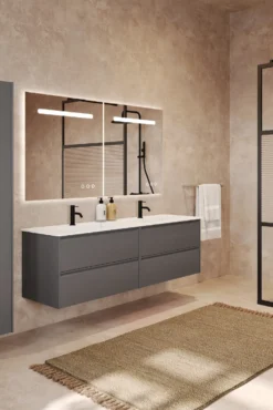 Kaksoisallaskaappi kaksoisaltaalla Hietakari Luna L07, 1568x455x490 mm, valkoinen Corian-allas, eri värejä