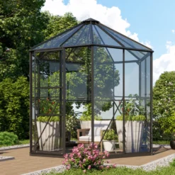 Kasvihuone Vitavia Hera 4500, 4.5m², lasi, musta, sokkelilla