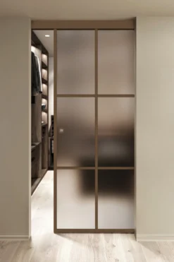 Kattokiinnitteinen liukuovi Hietakari Inne C1P Paris, soft closing -mekanismilla, mittatilaus, eri vaihtoehtoja