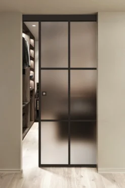 Kattokiinnitteinen liukuovi Hietakari Inne C1P Paris, soft closing -mekanismilla, mittatilaus, eri vaihtoehtoja