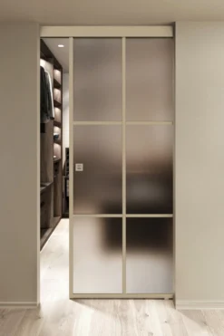 Kattokiinnitteinen liukuovi Hietakari Inne C1P Paris, soft closing -mekanismilla, mittatilaus, eri vaihtoehtoja