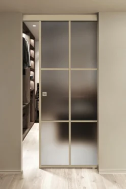 Kattokiinnitteinen liukuovi Hietakari Inne C1P Paris, soft closing -mekanismilla, mittatilaus, eri vaihtoehtoja