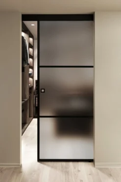 Kattokiinnitteinen liukuovi Hietakari Inne C1T Tokyo, soft closing -mekanismilla, mittatilaus, eri vaihtoehtoja