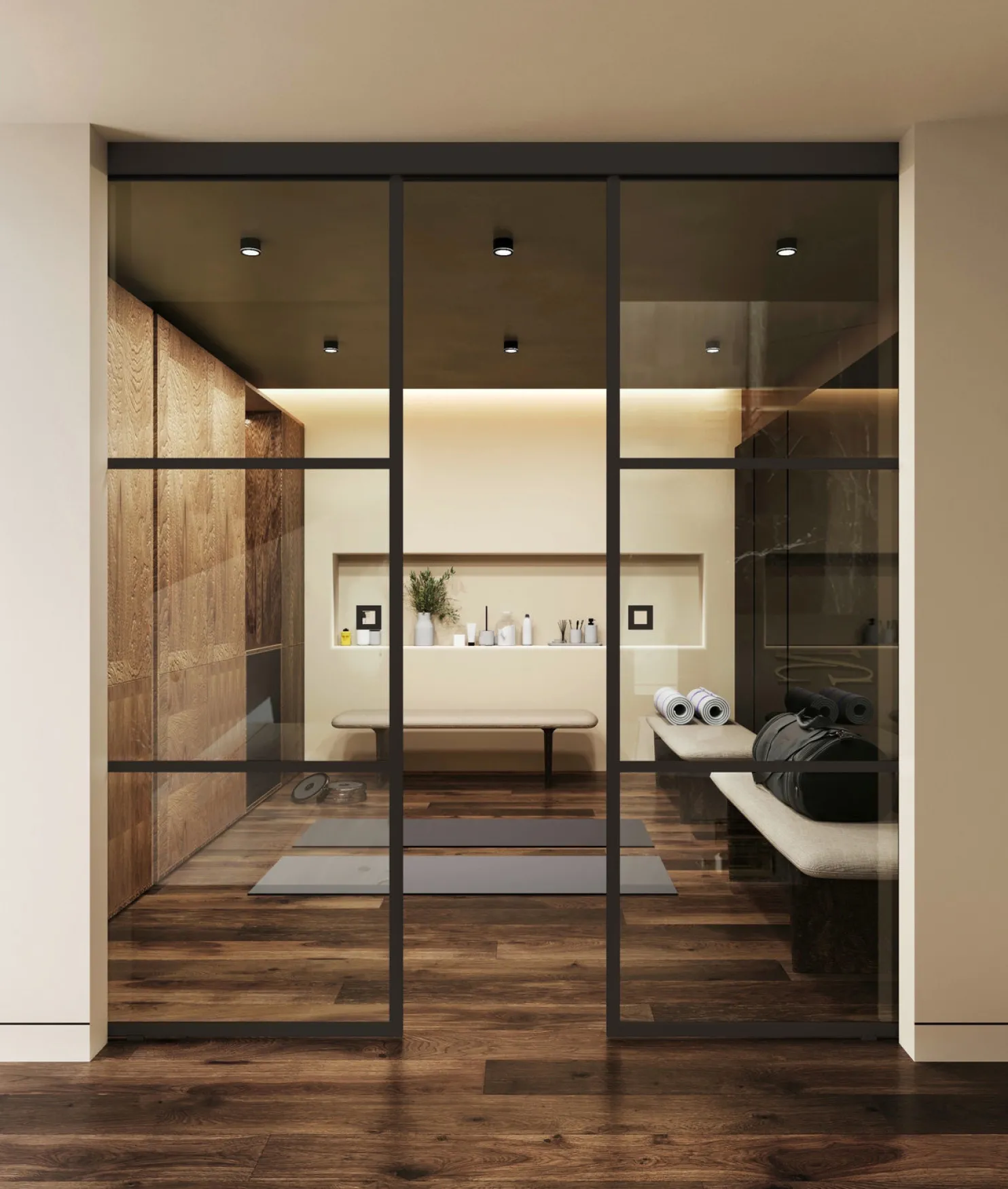 Kattoon asennetut liukuvat pariovet Hietakari Inne C2T Tokyo, soft closing -mekanismilla, mittatilaus, eri vaihtoehtoja
