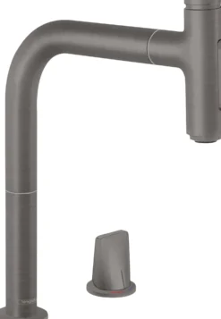 Keittiöhana Hansgrohe Metris Select M71 2-osainen 200 2jet, ulosvedettävä juoksuputki, sBox letkukotelo, harjattu musta kromi