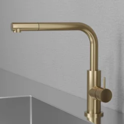 Keittiöhana Scandtap Steel Accent 90 Sand, ulosvedettävä juoksuputki, messinki