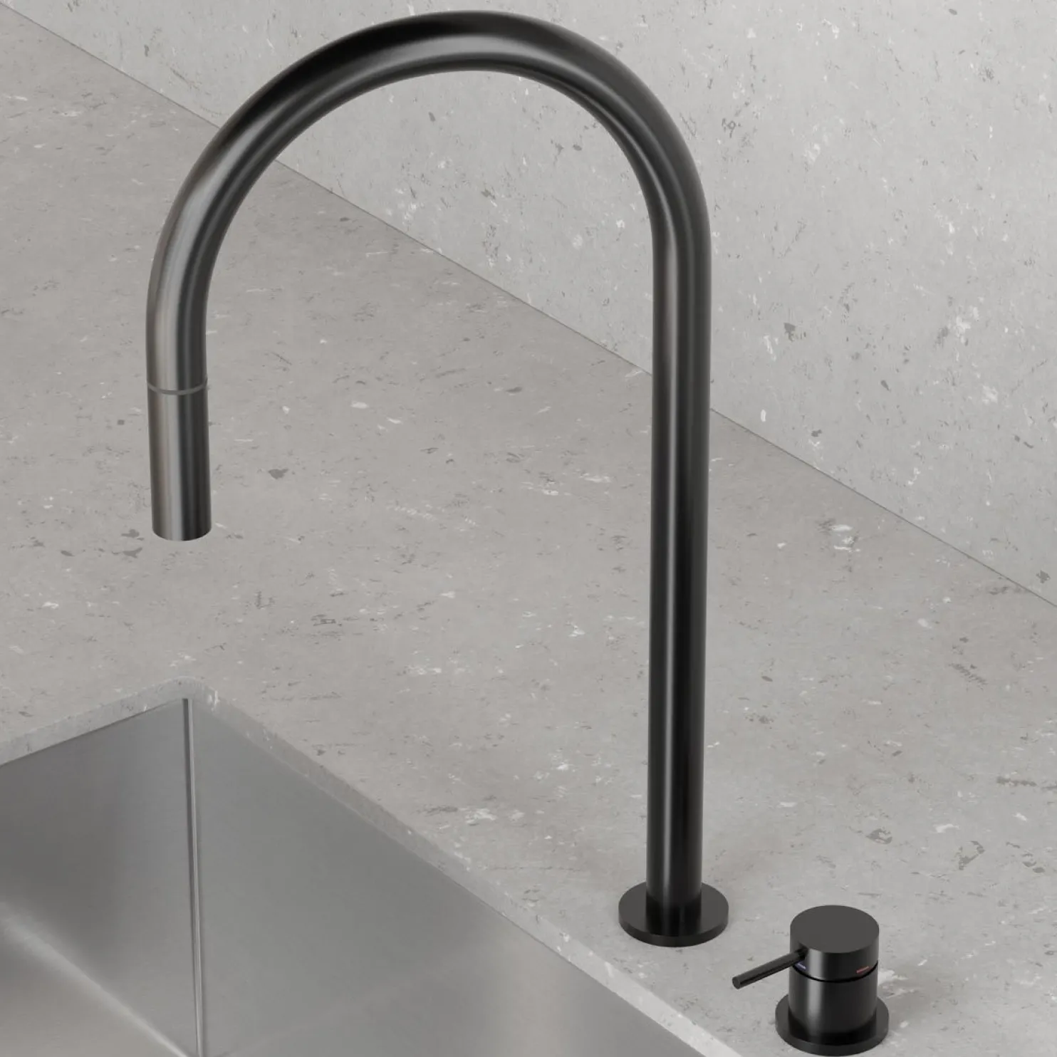 Keittiöhana Scandtap Steel Harmonized K2P Shadow, ulosvedettävä juoksuputki, musta