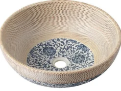 Keraaminen pesuallas Interia Priori, pöytätasolle, koristemaalattu, beige/sininen, 420 X 420 X 150 mm