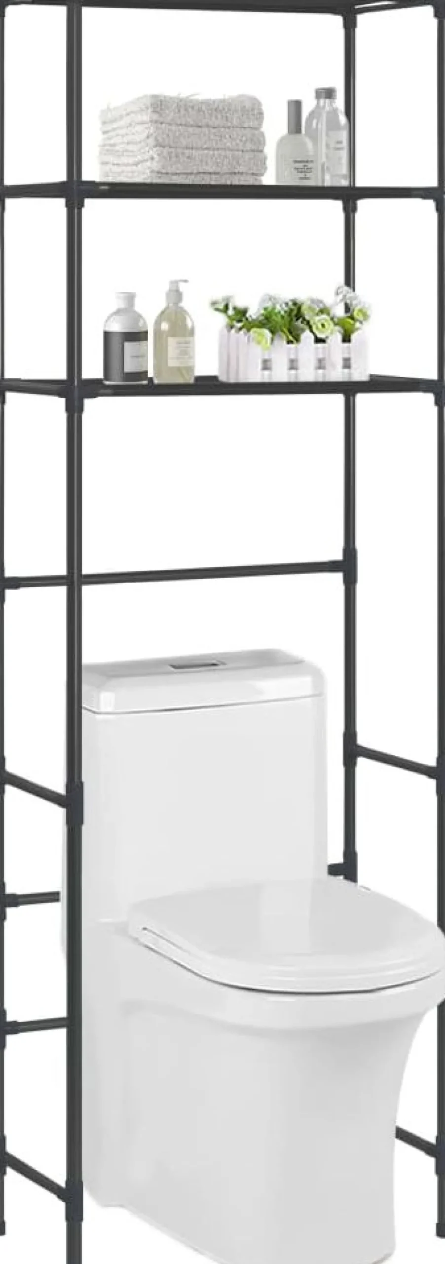 3-kerroksinen säilytyshylly wc-pytyn ylle musta 53x28x169 cm