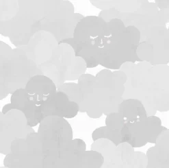 Lastenhuoneen tapetti Rebel Walls Happy Clouds Graphite, pilvi, harmaa
