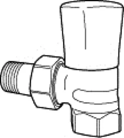 Patteriventtiili RVO-1, DN15, kulma, yhdistäjällä