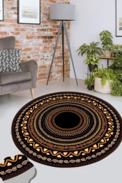 Pyöreä matto Linento Mistik Mandala, Ø100cm, ruskea