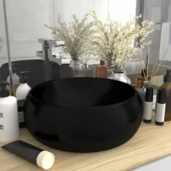 Ylellinen pesuallas pyöreä matta musta 40x15 cm keraami