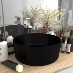 Ylellinen pesuallas pyöreä matta musta 40x15 cm keraamiikka